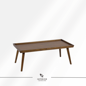 Abim wooden coffee table with raised tray-style edges and angled legs