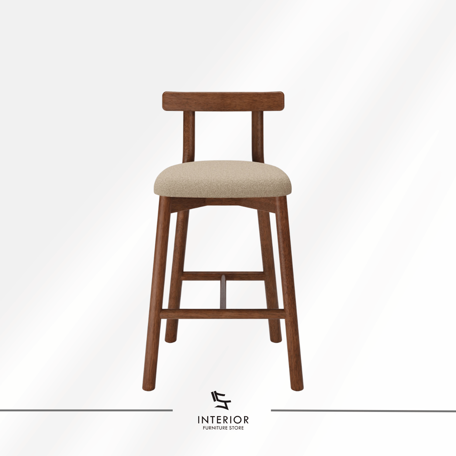 Adiwi padded wooden bar stool with upholstered seat and backrest