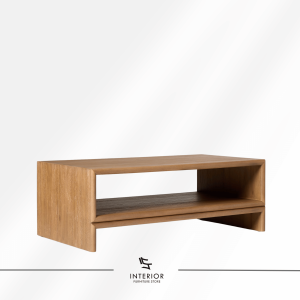 Aksa modern wooden coffee table with a wide open storage shelf