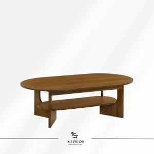 Andari wooden coffee table with oval tabletop and open lower shelf