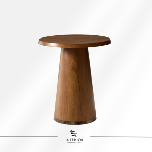Arga round wooden side table with tapered pedestal base
