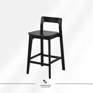 Keanu black wooden bar stool with curved backrest and integrated footrest